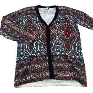 Isaac Mizrahi Live Womens L Multi-Color Button Front Cardigan 100% Cotton